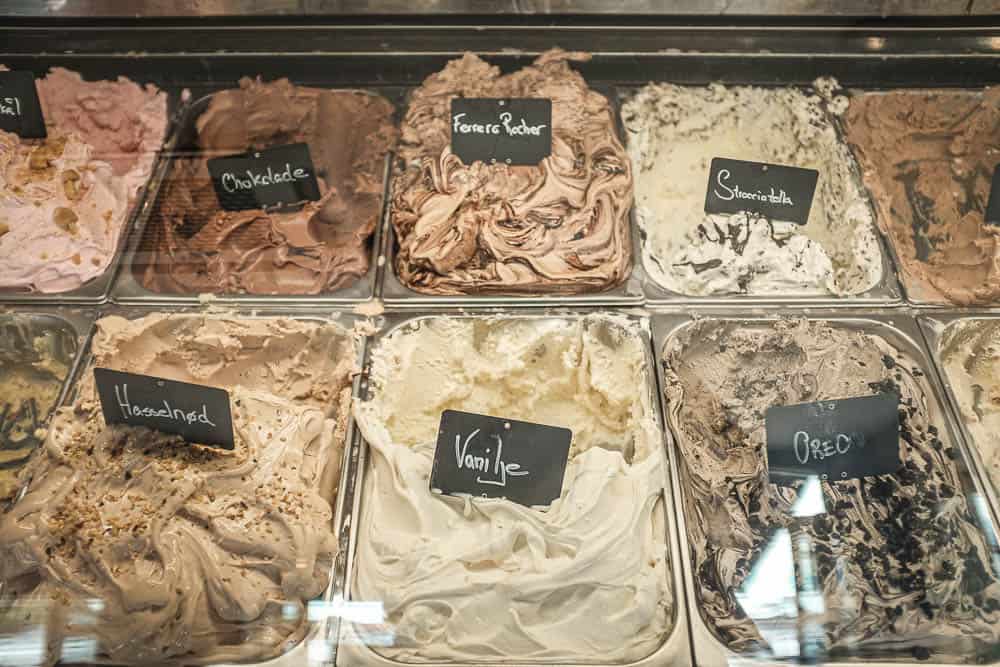 varieties of ice cream in the counter
